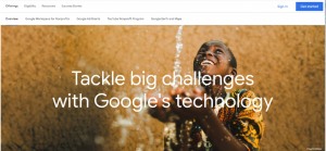 A screenshot of Google's nonprofit tools