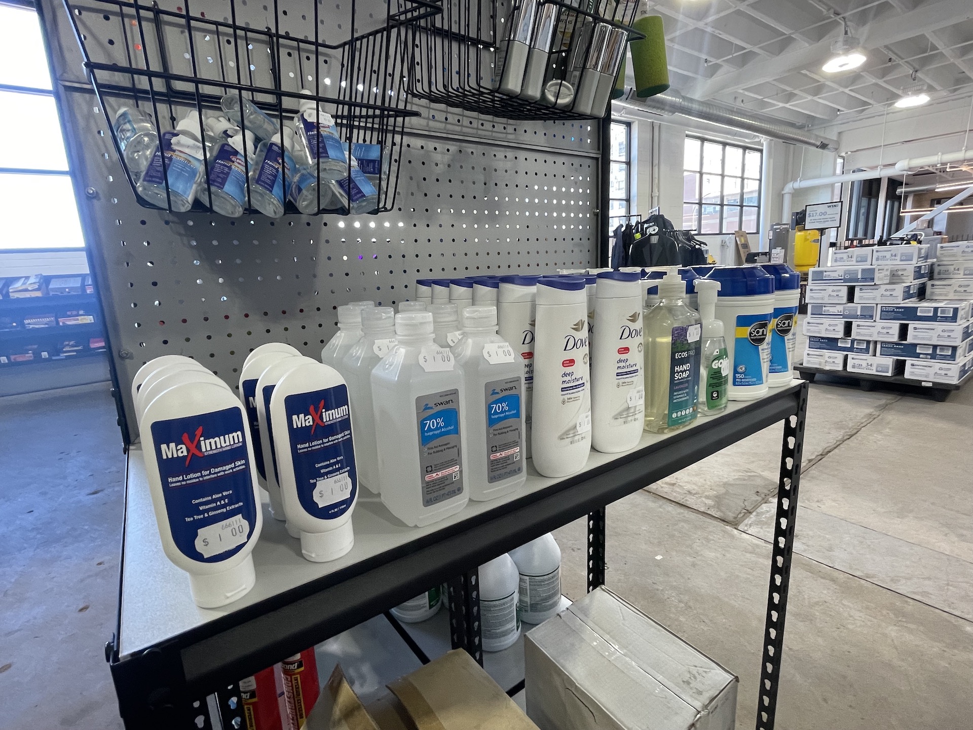 shelves of bathroom products