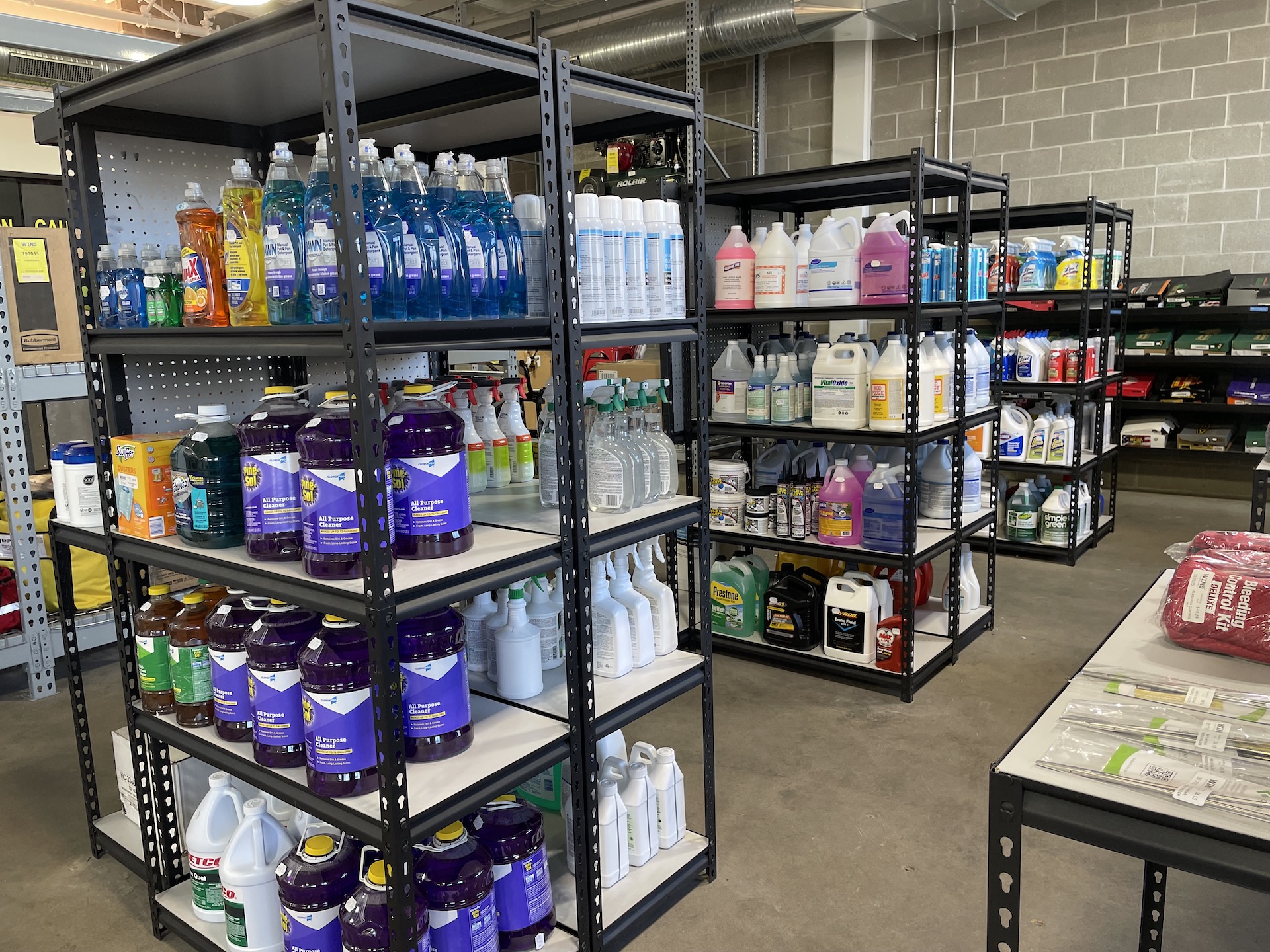 Shelves of cleaning material